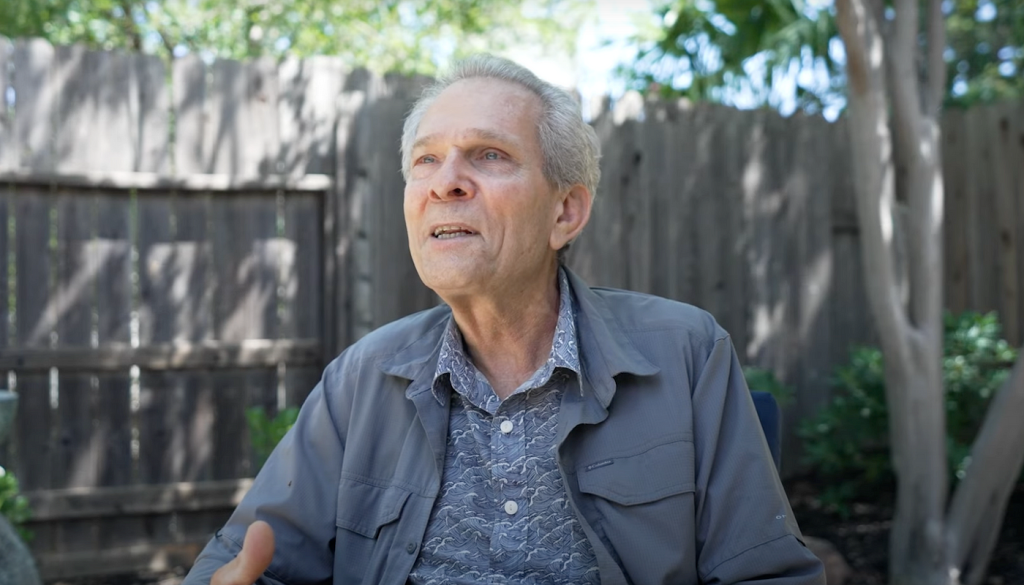 lee sitting in his backyard sharing what life after stroke has been like for him 